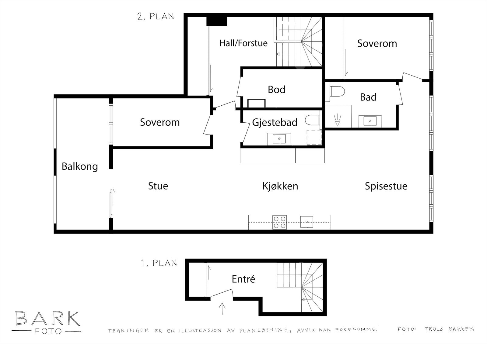 Med et bruksareal på hele 114 m², fordelt på to etasjer, får du en romslig 3-roms leilighet med smarte løsninger. Legg merke til at soverommene er plassert i hver sin ende av leiligheten. Galleribilde