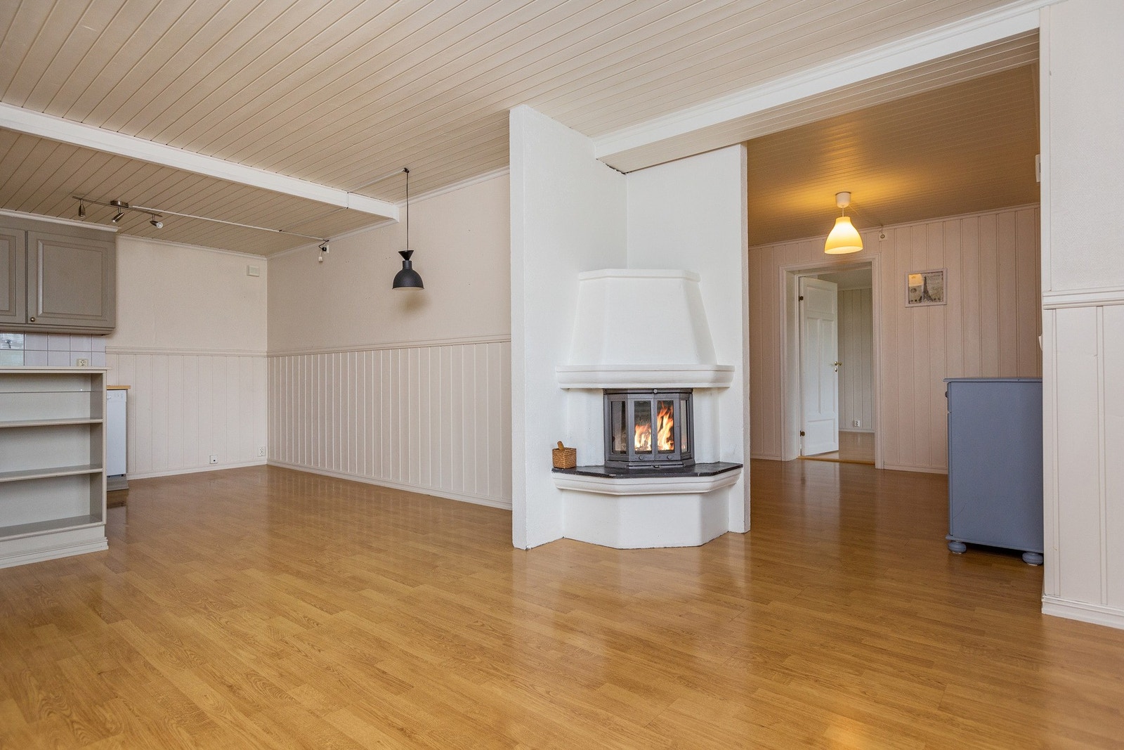 Romslig og god egen boenhet med peis med innsats som del av oppvarmingen. Galleribilde