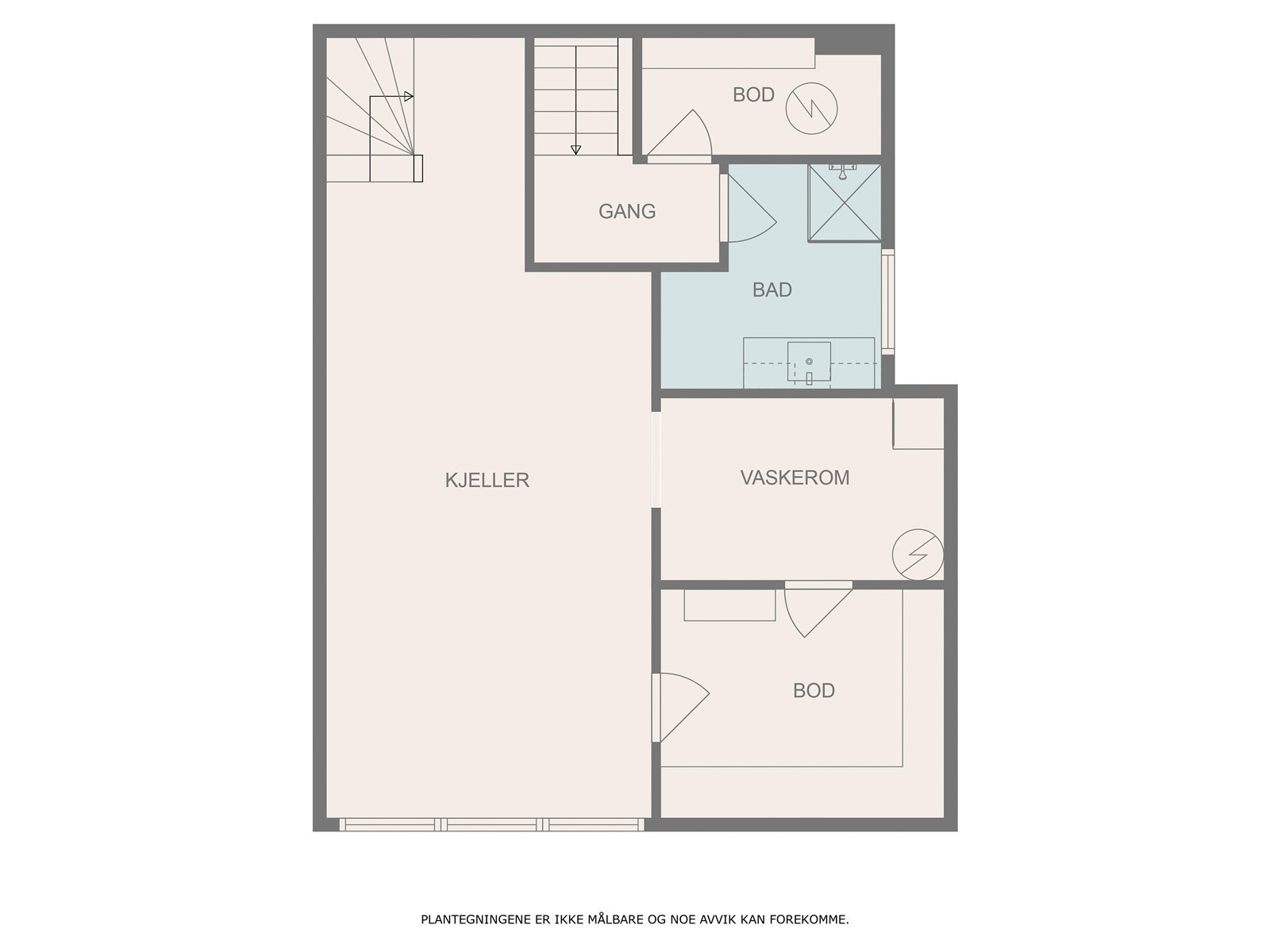 Plantegning kjeller. Gang, bad og bod i denne etasjen benyttes av utleiedel. Galleribilde