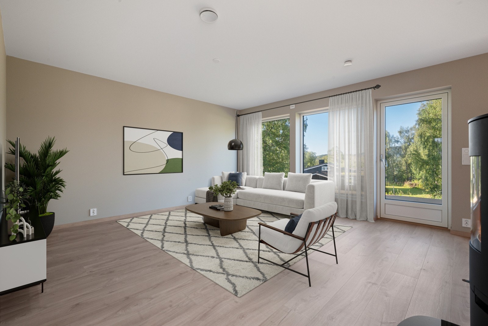 Boligen inneholder blant annet stue, kjøkken, vaskerom, to bad, tre soverom, bod og walk-in. Galleribilde