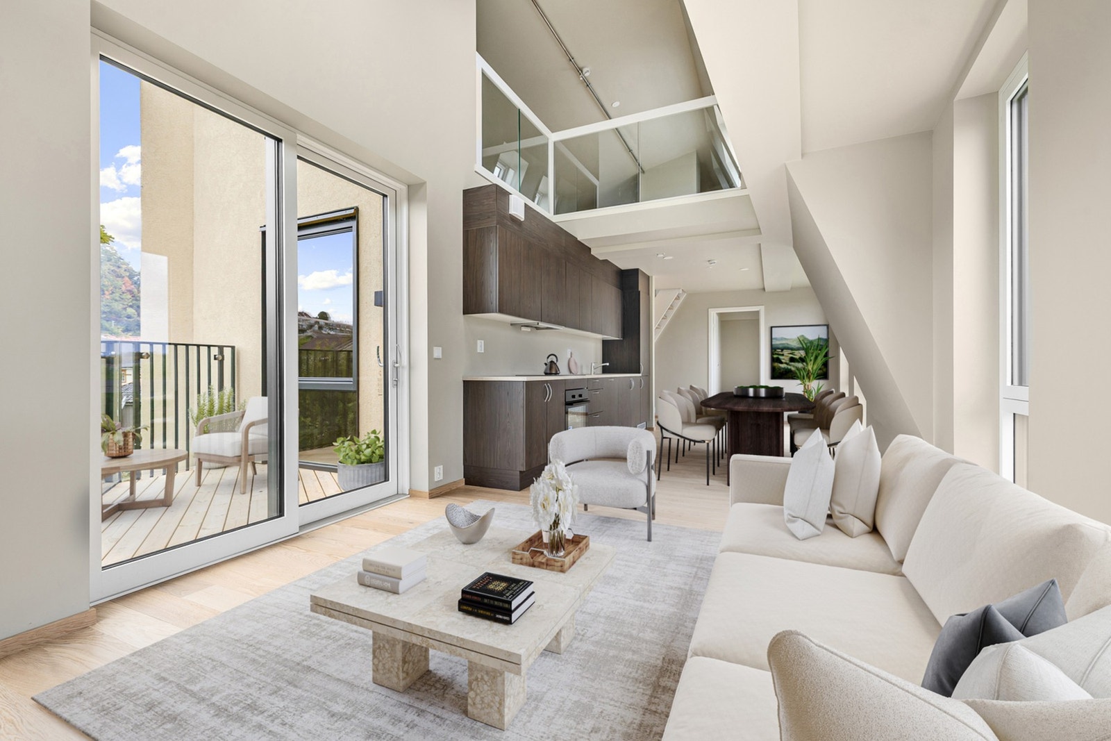 EiendomsMegler 1 har gleden av å presentere en splitter ny og moderne 3-roms toppleilighet på Via Rosendal. Galleribilde