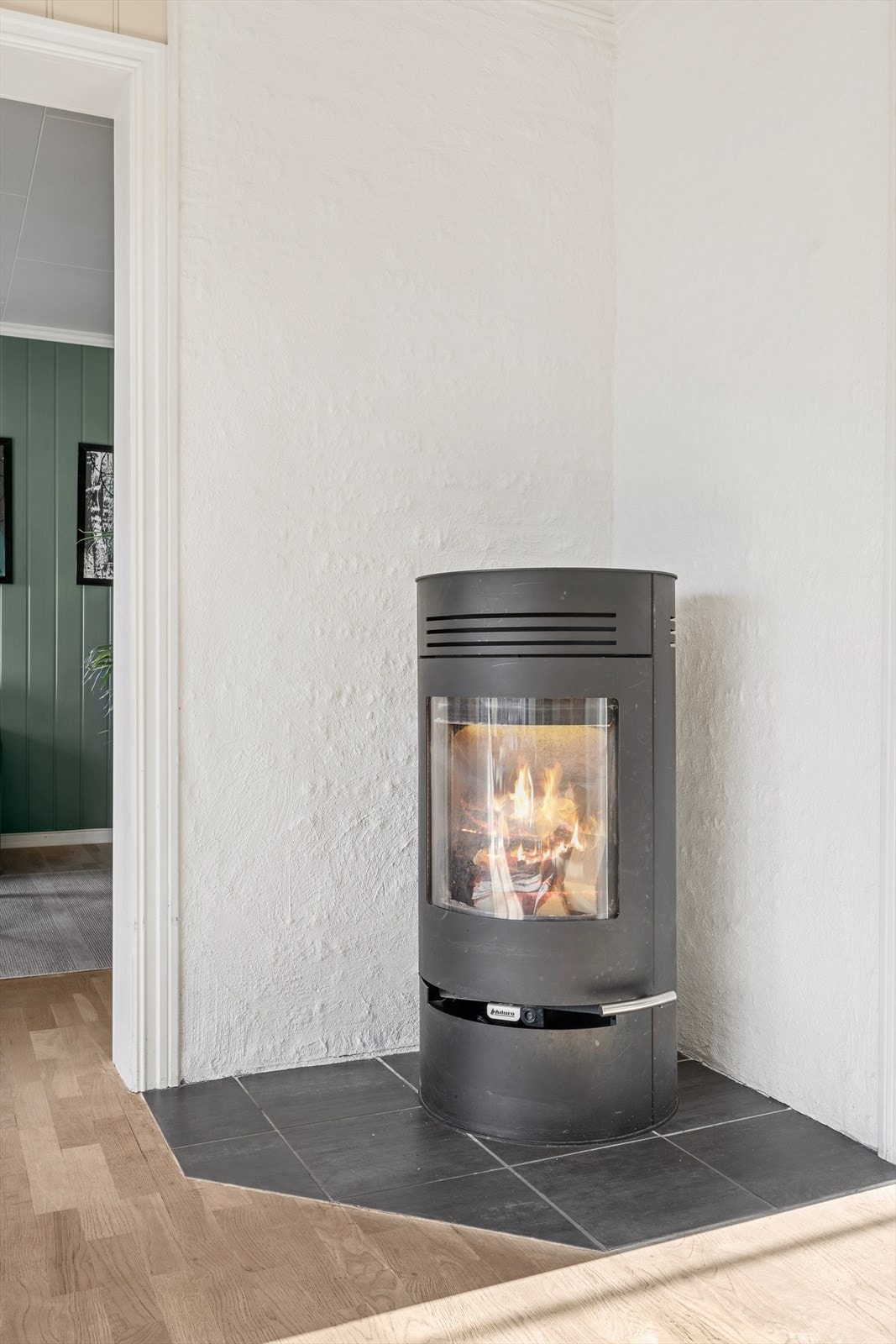 I stuen er det en moderne peisovn som gir god varme på kjølige dager. Galleribilde