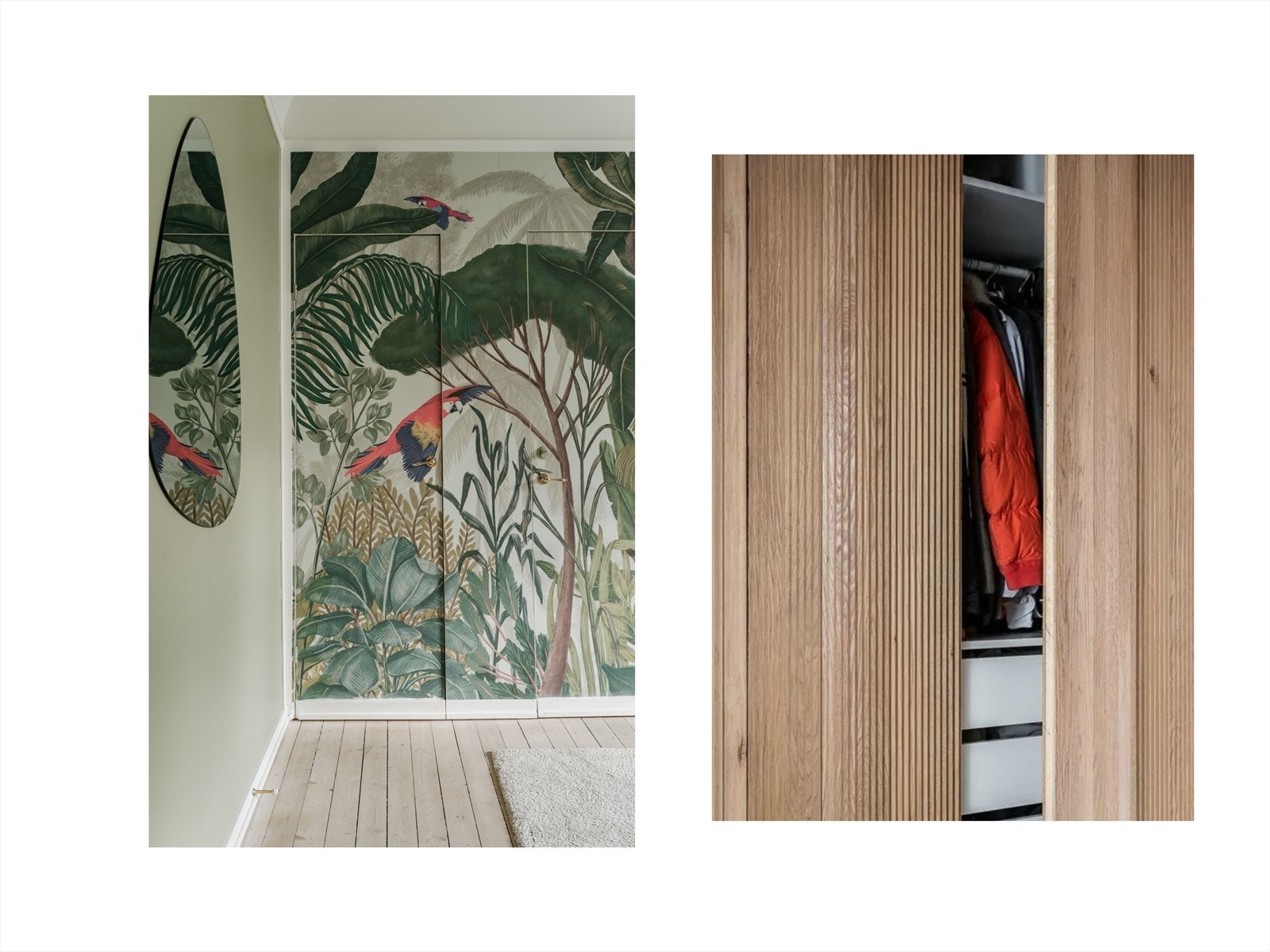 Spesiallaget tapet av illustratør og brageprisnominert barnebokforfatter Nora Brech. Det er god plass til oppbevaring i innvendig bod på soverom II og i hallen (bilde til høyre). Galleribilde