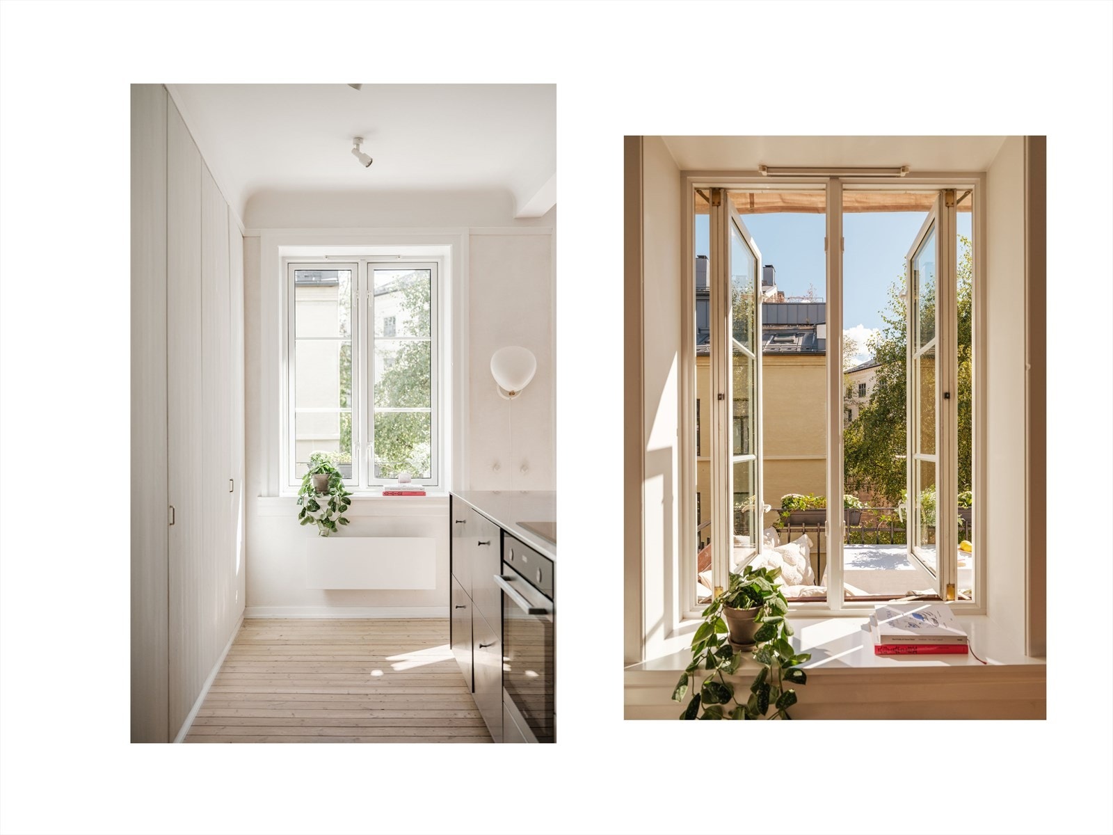 Balkongen fungerer som en forlengelse av kjøkkenet om sommeren med plass til grill og spisebord. Galleribilde