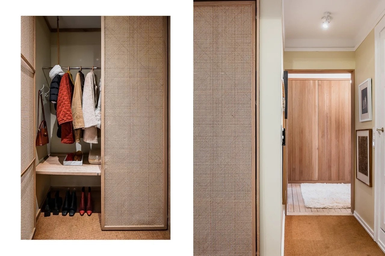 Entréen er et fint første møte med denne stilsikre leiligheten. Det er laget et plassbygget garderobeskap som gir gode oppbevaringsmuligheter i yttergang, samt ser presentabelt ut. Galleribilde