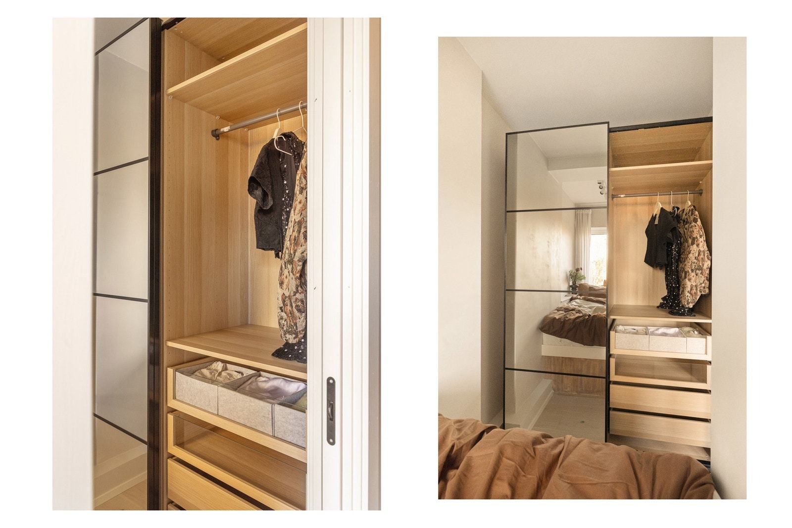 Det er gode oppbevaringsmuligheter i skyvedørsgarderobe. Galleribilde