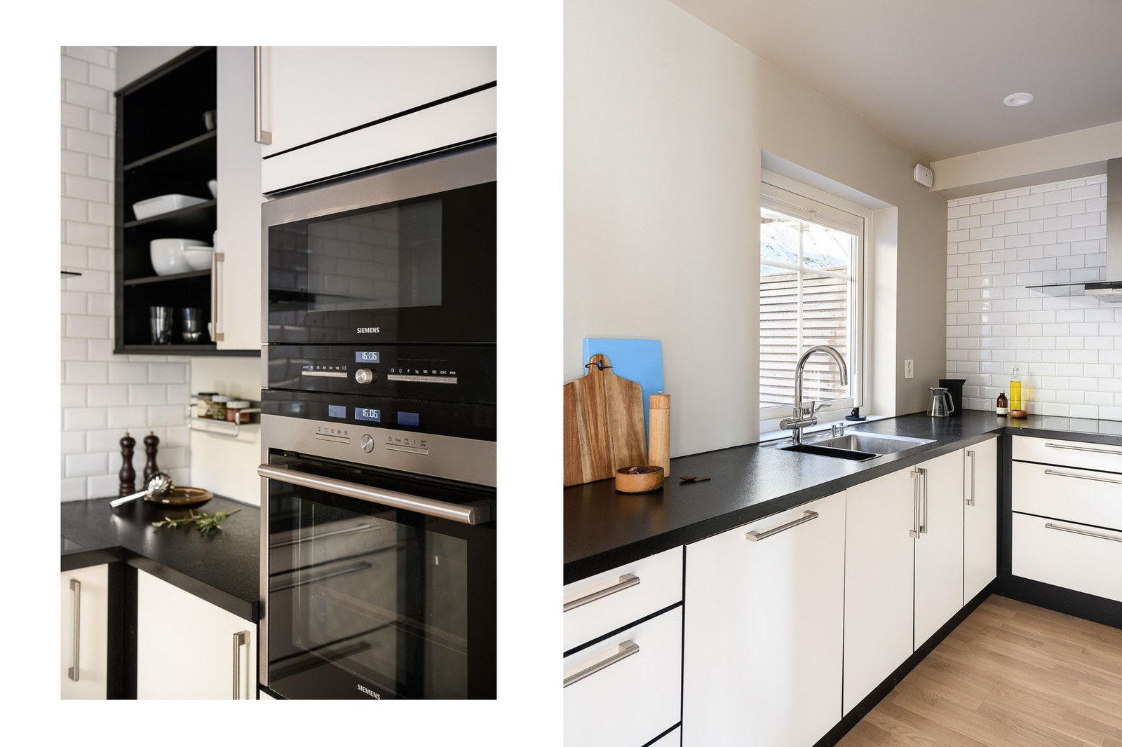 Integrerte hvitevarer fra Siemens og Miele - inkludert induksjonstopp, stekeovn, mikrobølgeovn, oppvaskmaskin og vinskap. Galleribilde