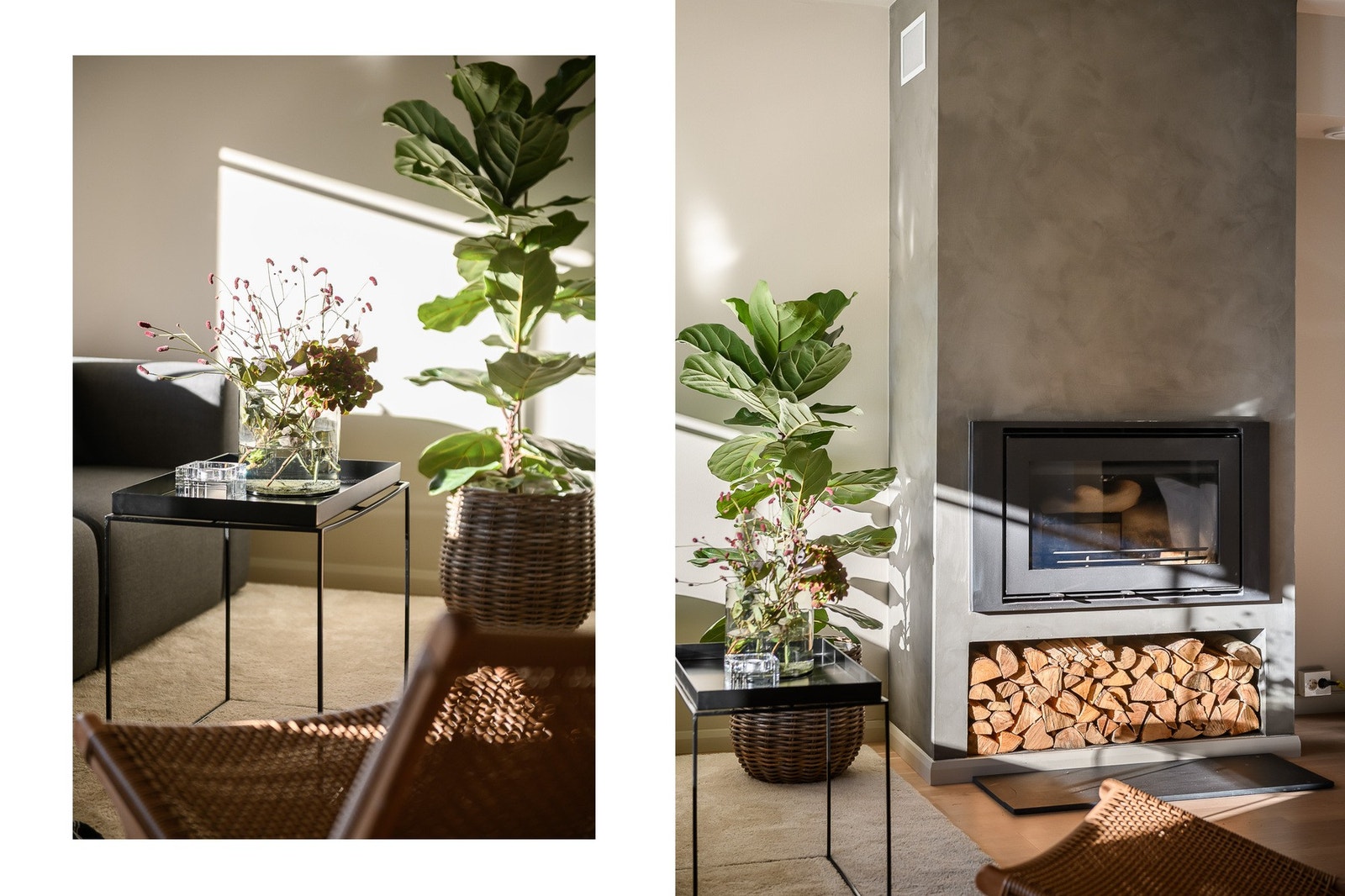 Peis (innsats og glassdør) i stuen. Galleribilde