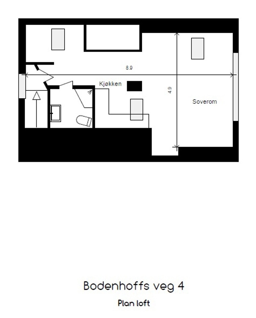 Plantegning, loftsetasje Galleribilde