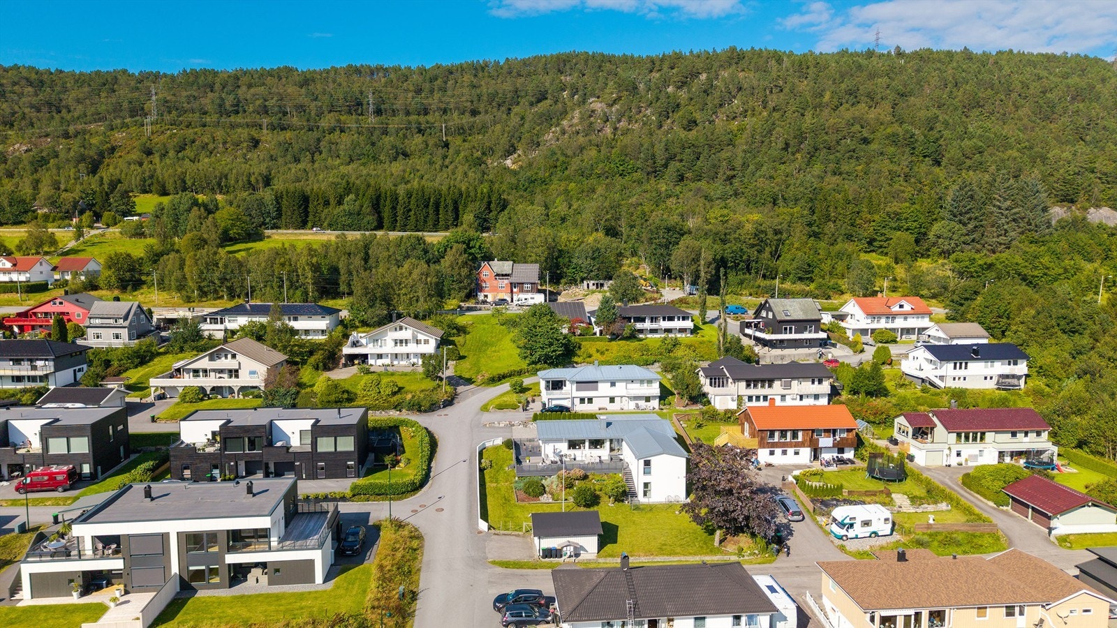 Dronebilde over nærområdet tatt fra syd Galleribilde