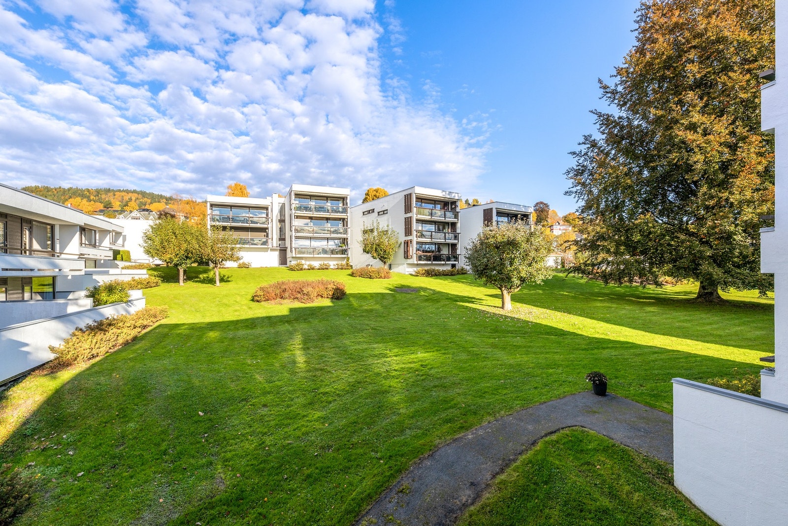 Hyggelig utsikt mot grønne fellesområder Galleribilde