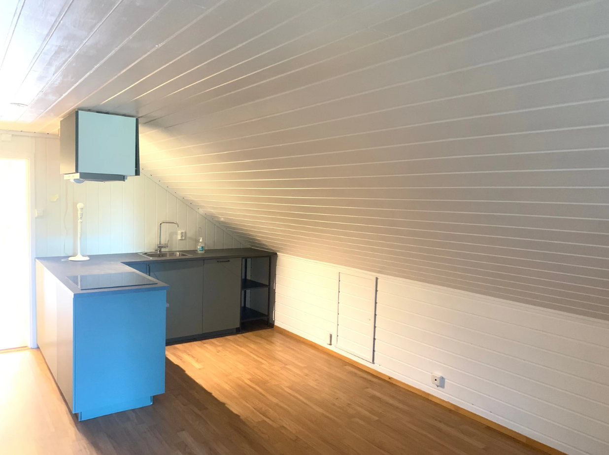 Utleiedelens åpen stue -kjøkkenløsning sørger for en areal effektiv planløsning. Galleribilde