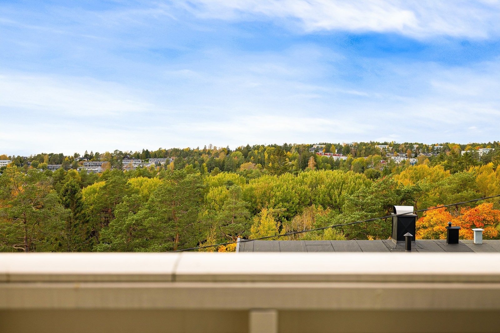 På balkongen sees nær 180 grader vid utsikt. Innsyn er ikke tema. Galleribilde