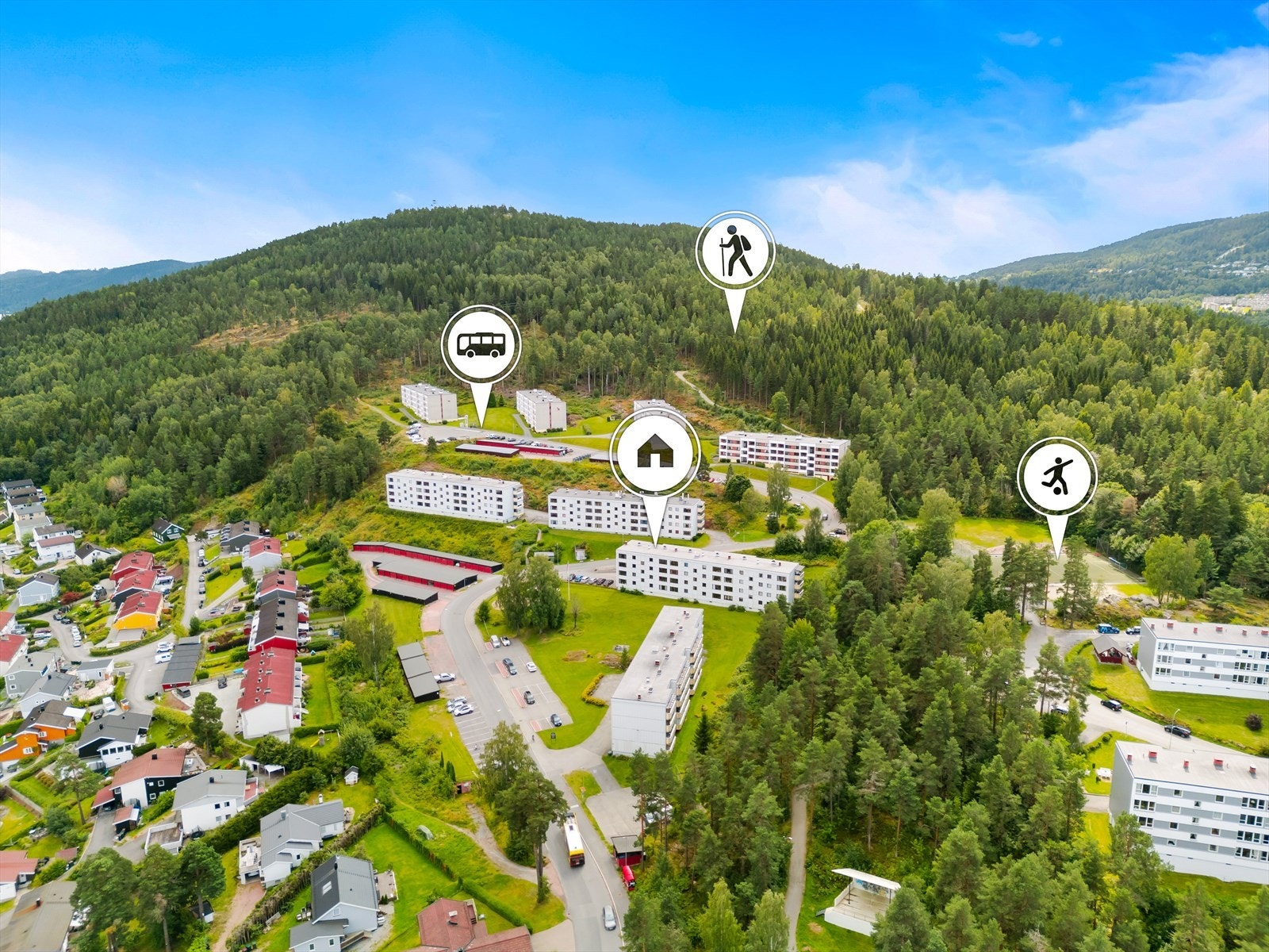 Umiddelbar nærhet til Nordbykollen med lysløype, hvor flere utkikkspunkter gir mulighet for nydelig utsikt overbyen. I tillegg er det flotte tur- og friluftsområder på Glassverket. Galleribilde