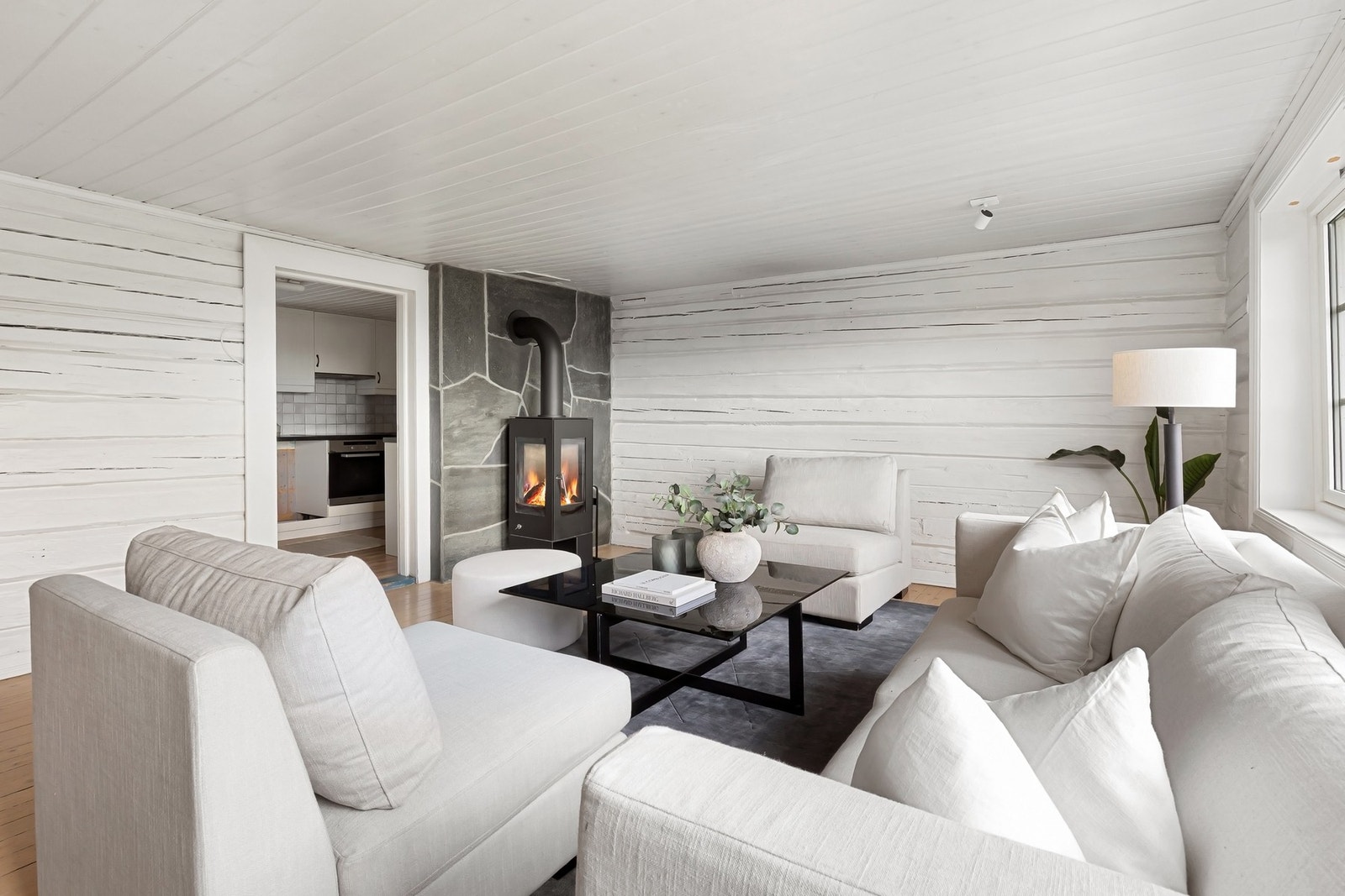 Moderne peisovn med glassfronter som gir både varme og stemning Galleribilde