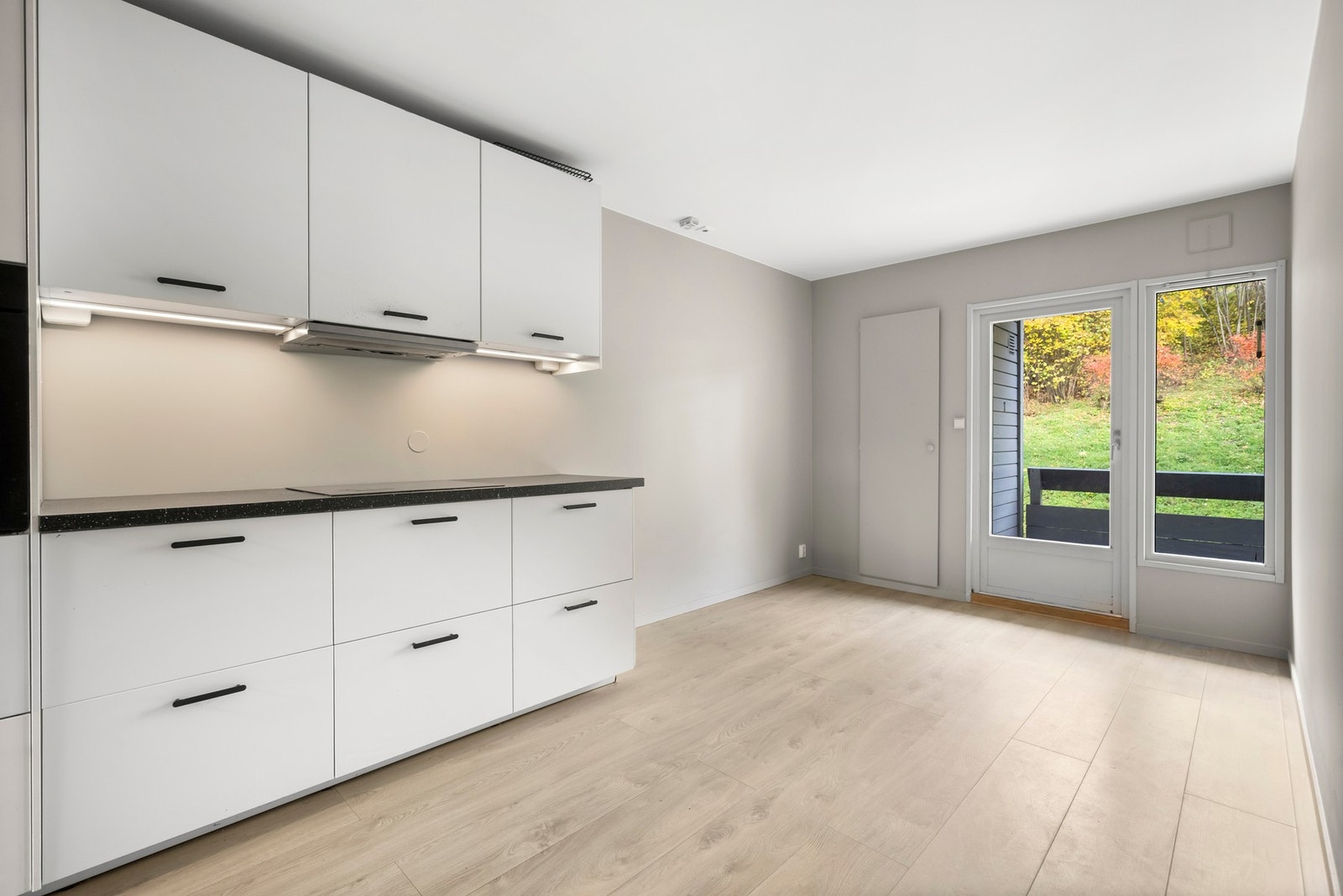 Kjøkken med utgang til balkong med morgensol Galleribilde