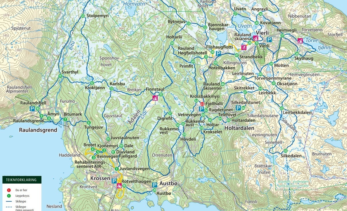 Løypekart - 150 km med skiløyper som prepareres daglig og som starter ca.100 m fra hytteveggen Galleribilde