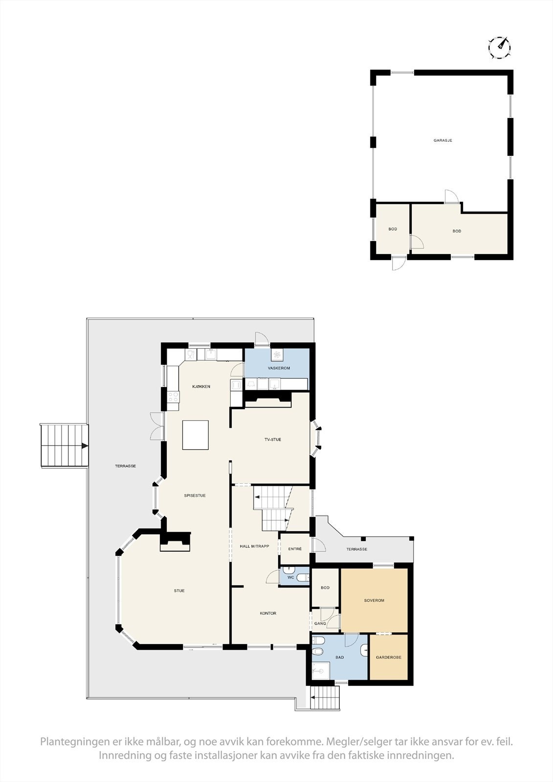 Plantegning for 1. etasje og dobbelgarasjen. Galleribilde