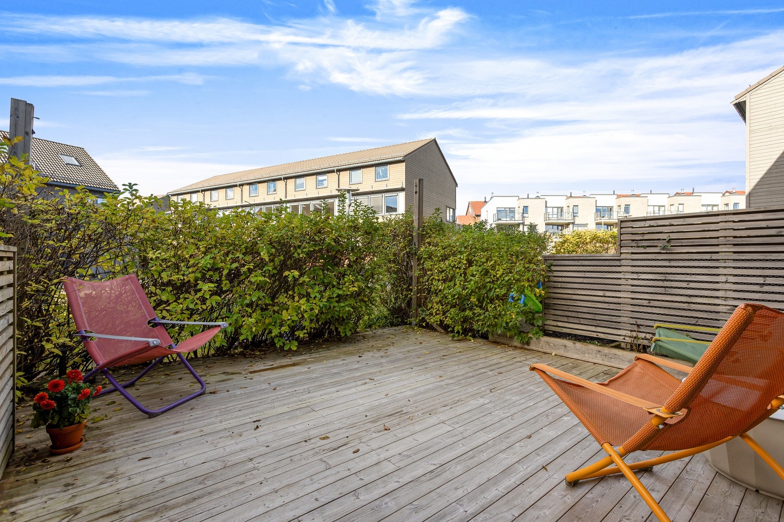 Uteplassen byr på gode solforhold med sol fra 12:00-13:00 til 22:00 på sommertid i følge selger. Galleribilde