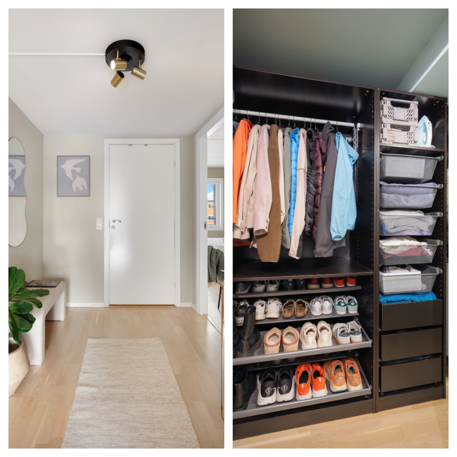 Lys og innbydende entré som ønsker deg velkommen hjem. Her er det god plass til oppbevaring og en praktisk bod som gjør det enkelt å holde orden. Galleribilde