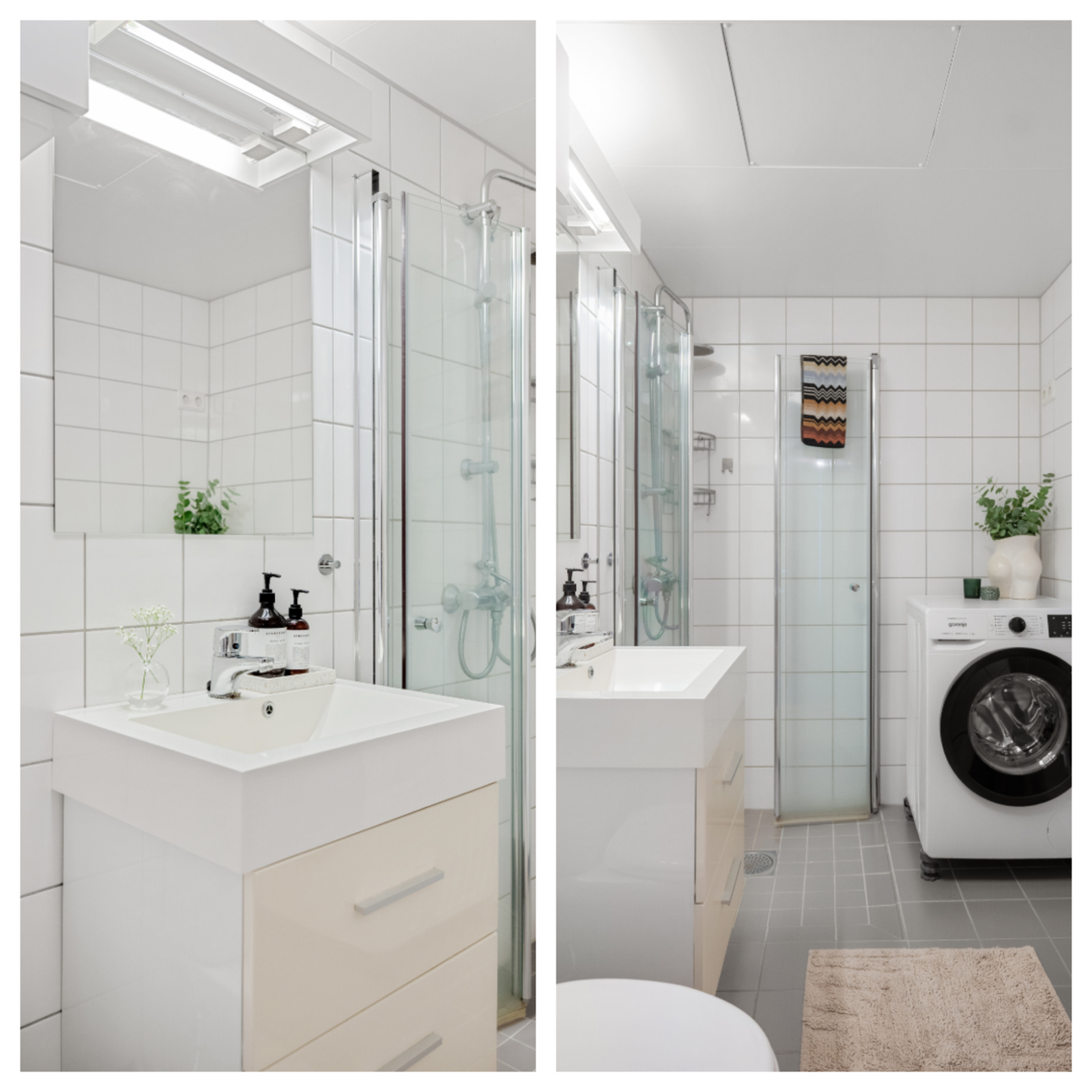 Det er plass til vaskemaskin, og ventilasjonen ivaretas av avtrekk i himlingen og luftespalte ved terskelen. Galleribilde
