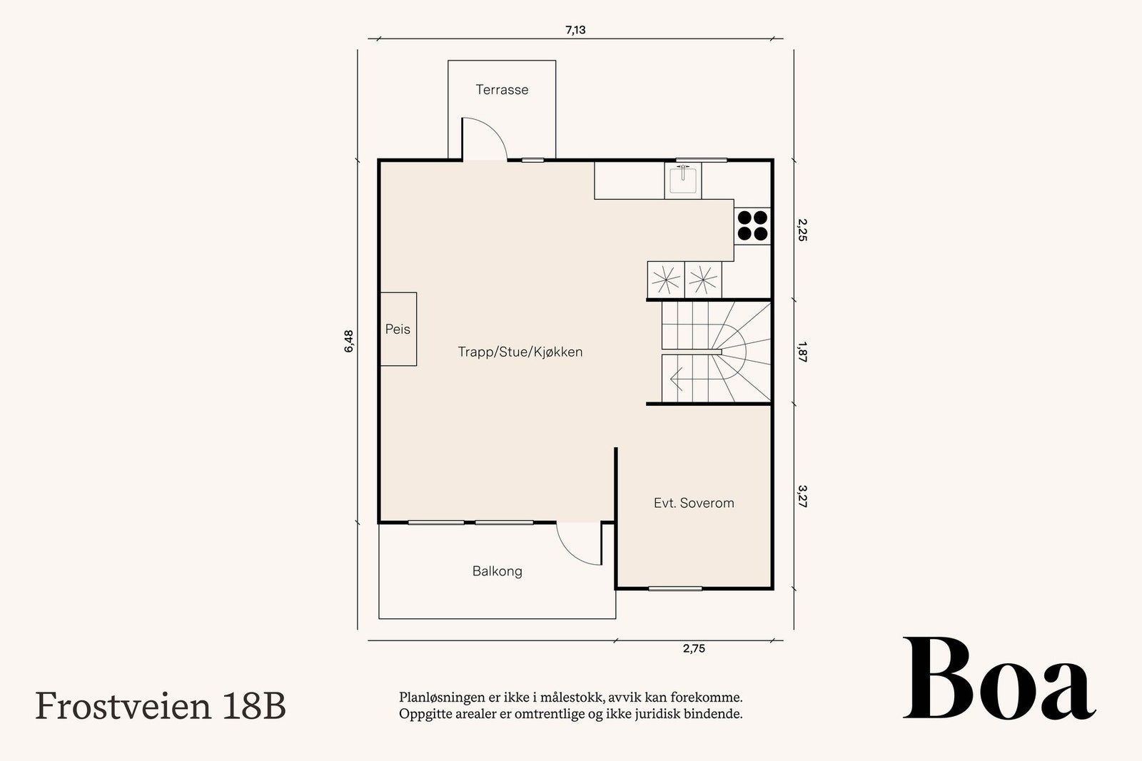 1. etasje: Stue/spisestue med åpen kjøkkenløsning og trapp samt TV-stue.
Romhøyde 2,45 m i stuen.Fra spisestuen er det utgang til skiferplatting på ca 32 m². Fra stuen er det utgang til veranda på ca 7 m². Galleribilde