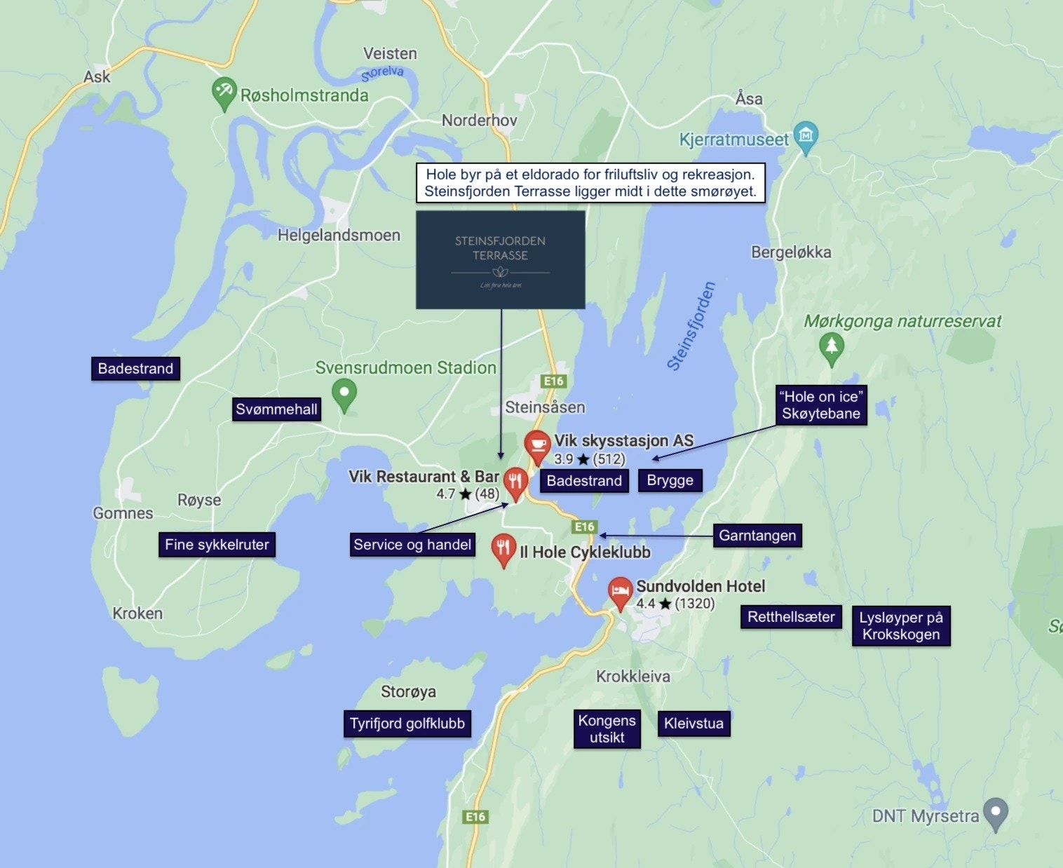 Her bor du midt i sentrum av Hole og Vik. Galleribilde