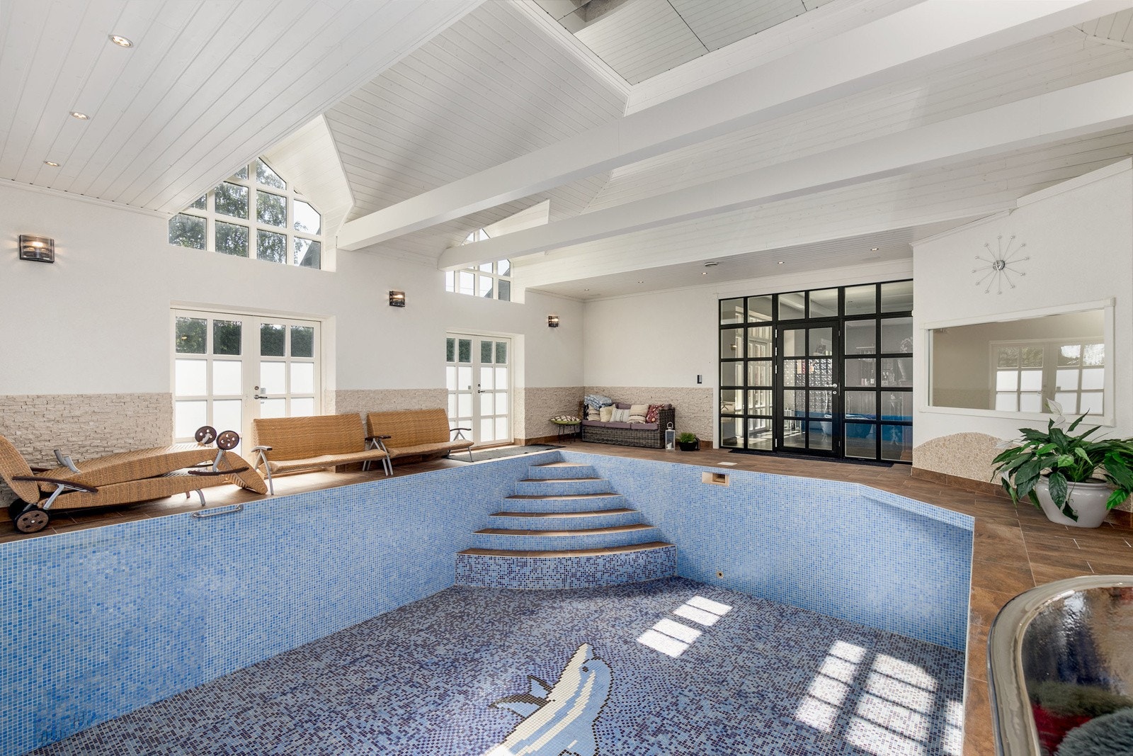 Stort innendørs svømmebasseng. God plass til å sette ut møbler. Separat dusj og toalett. Galleribilde