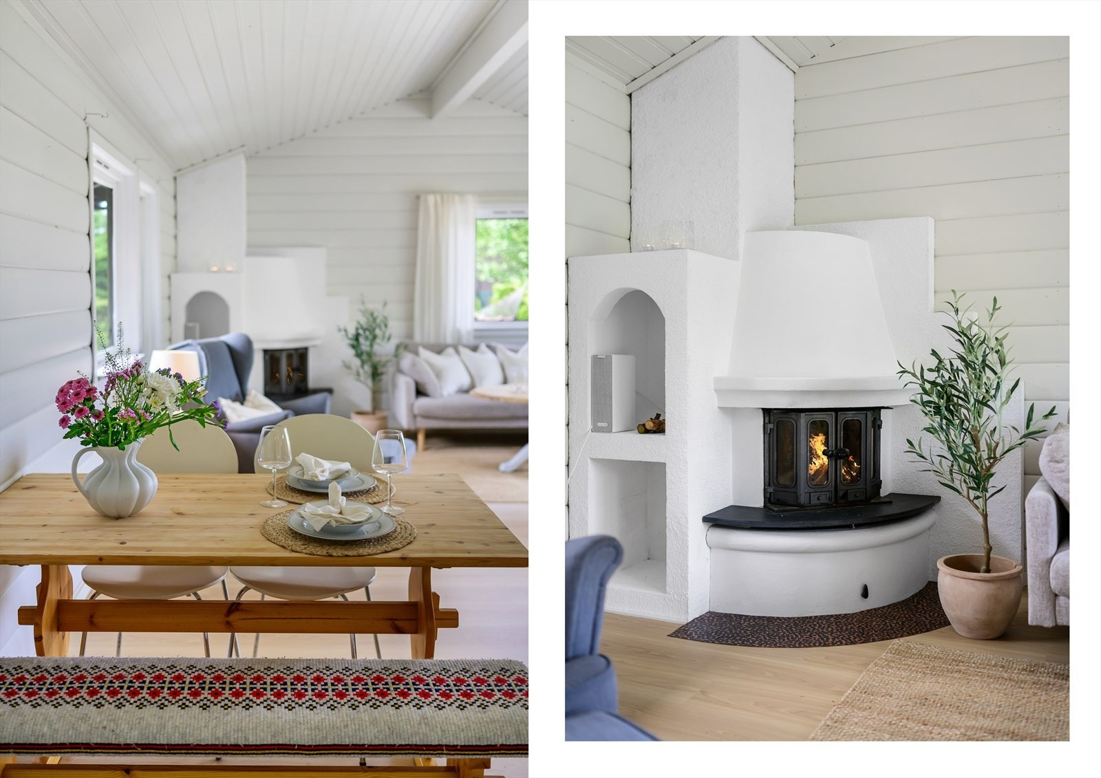 Oppvarming via peis i stue. Galleribilde