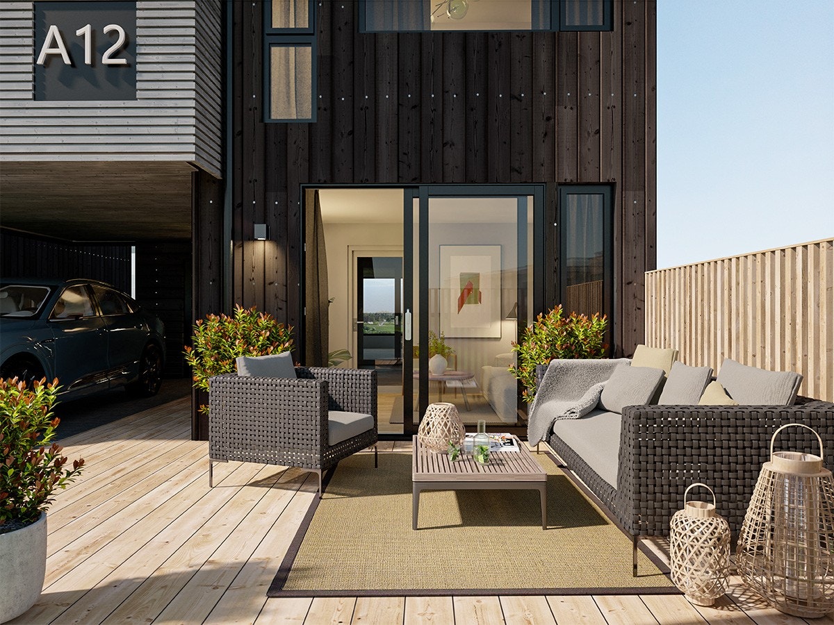 Boligen er estimert å stå ferdig i mai 2026, her kan man flytte rett inn. Galleribilde