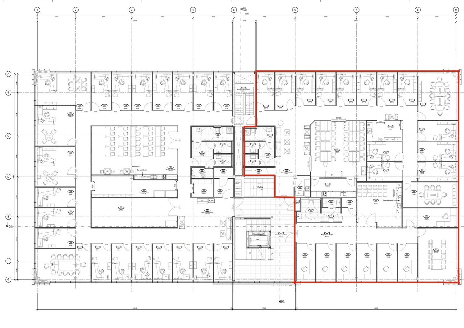 Område for utleie markert i rødt Galleribilde