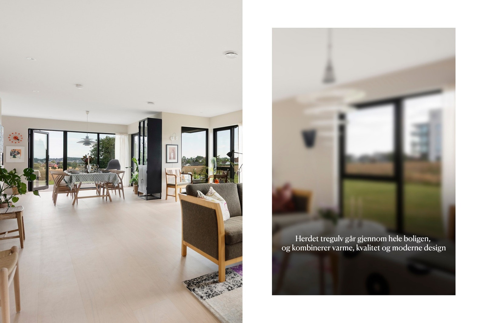 Herdet tregulv går gjennom hele boligen som kombinerer varme, kvalitet og moderne design Galleribilde