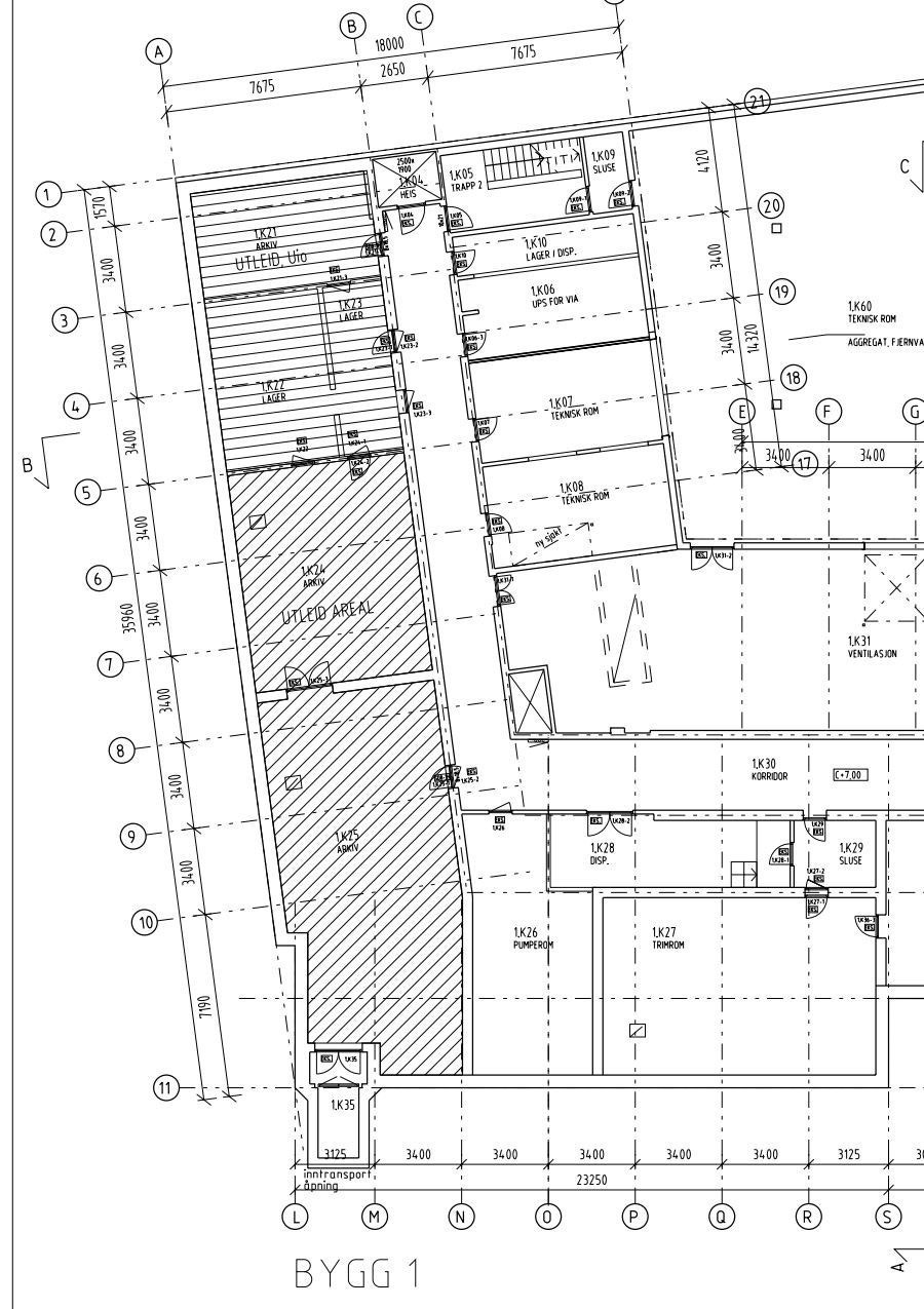 Utleie arealet etasje U2 er skravert i tegningen.
Tilsvarende areal for utleie i U1. Galleribilde