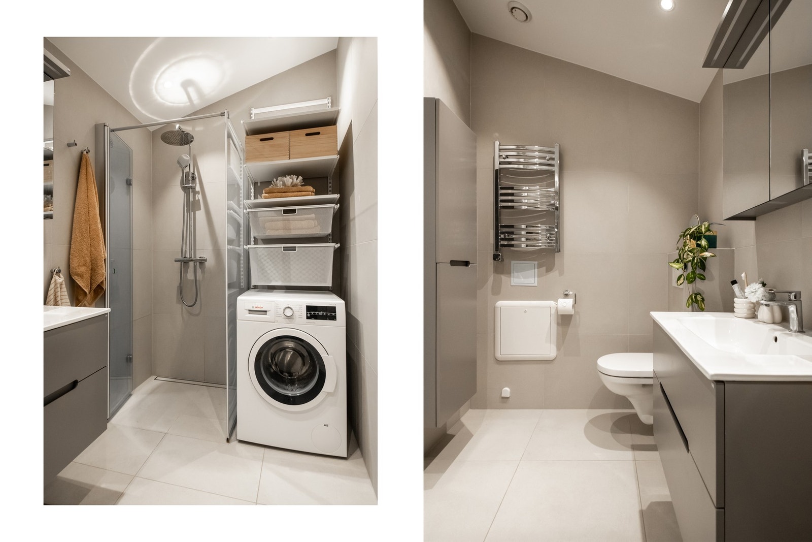 Badet fremstår i dag som et stilrent bad med moderne standard og smakfulle materialvalg. Galleribilde