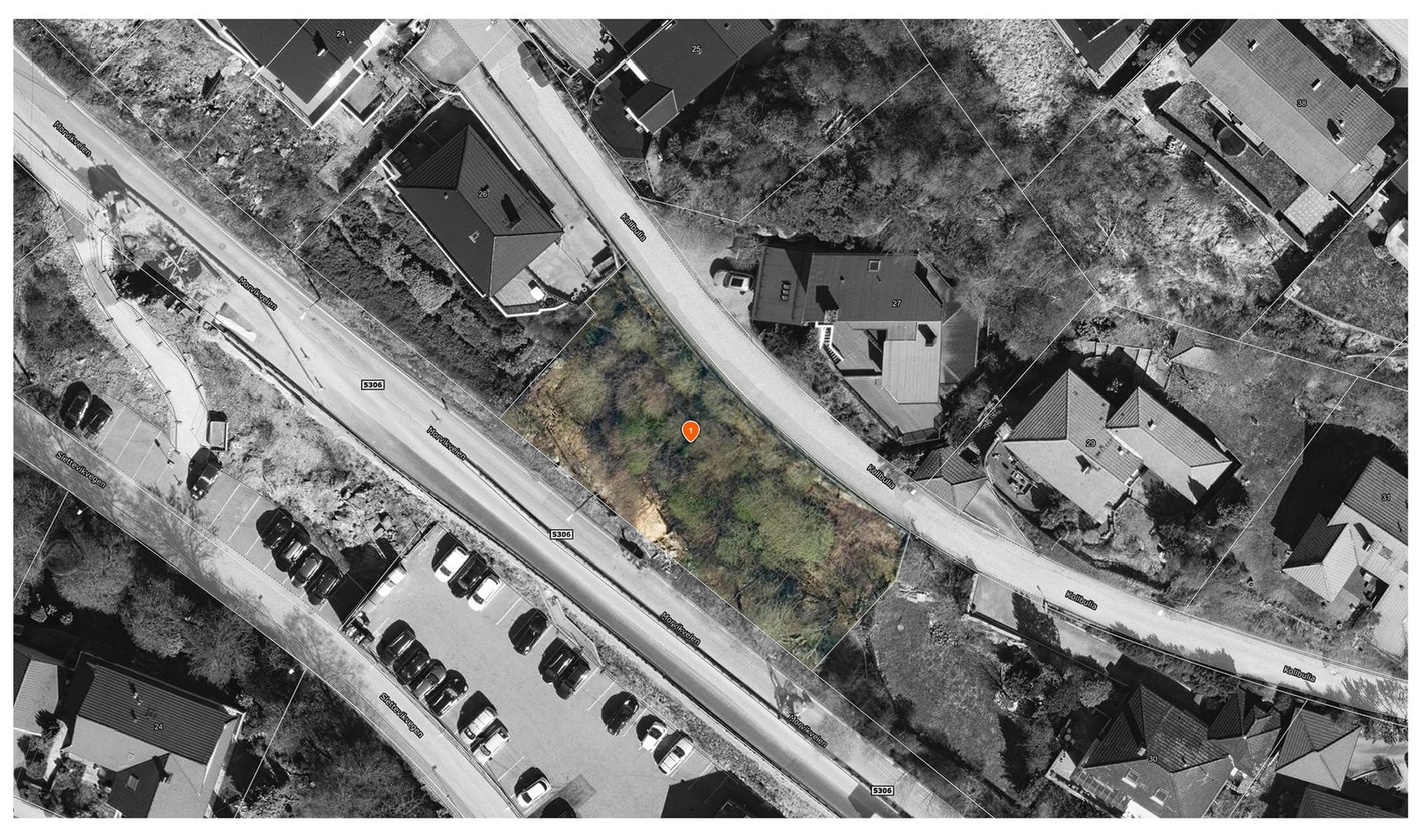 Kart som viser tomtegrensene. Disse er stipulert av kommunen og kan ikke garanteres. Galleribilde