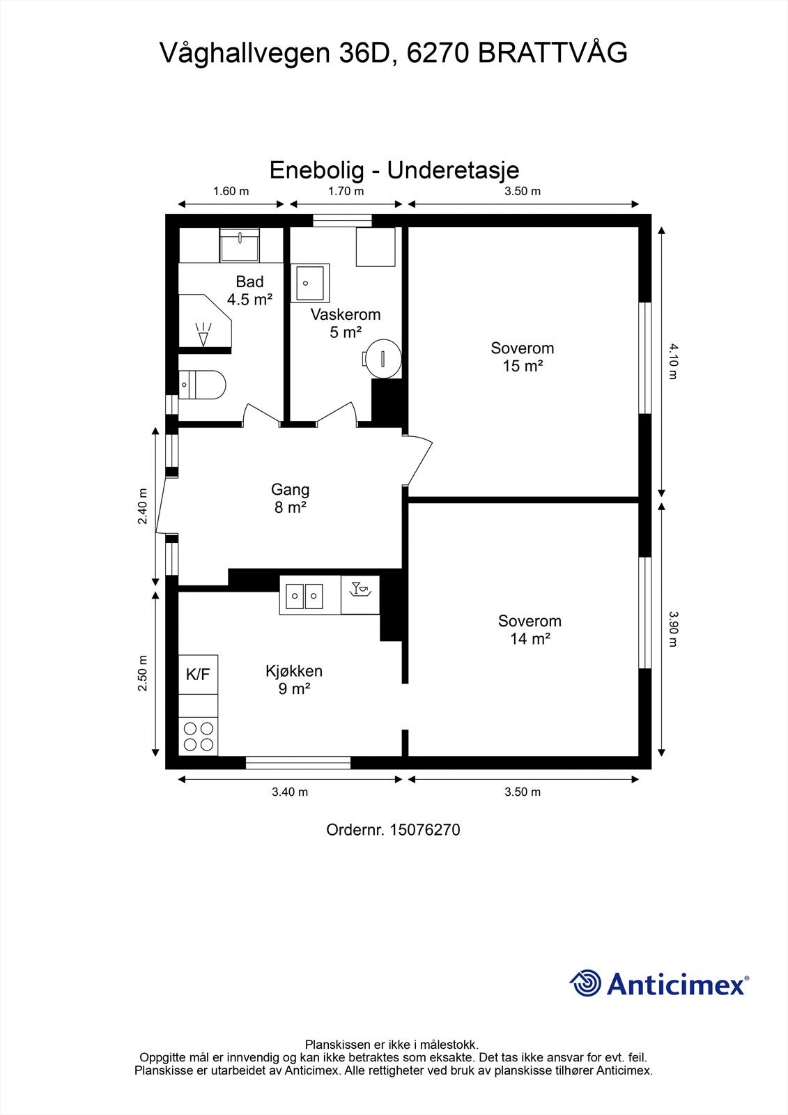 Målsatt plantegning underetasje Galleribilde