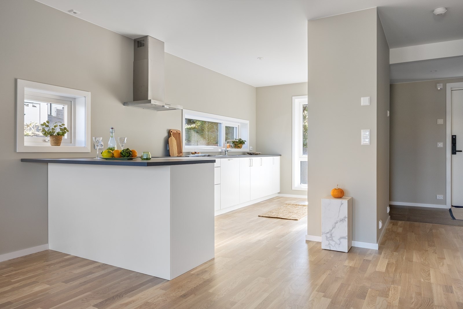 Kjøkken fra Drømmekjønnet med åpen løsning mot stuen. Galleribilde