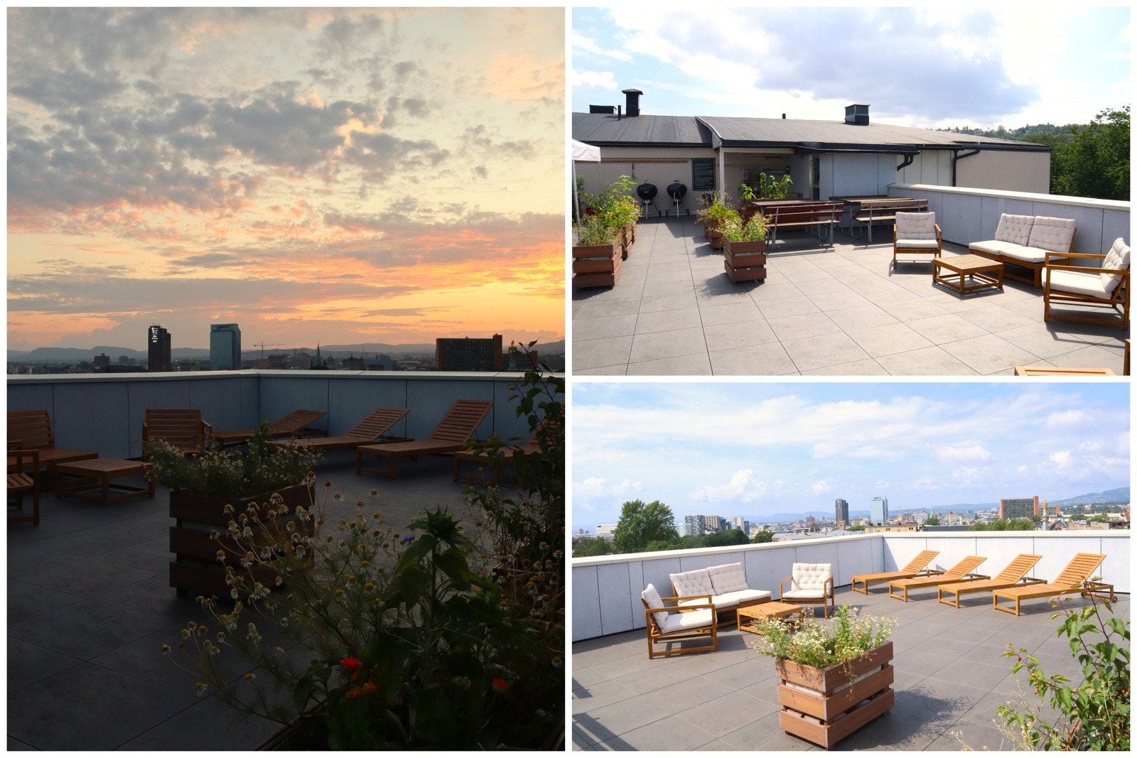 Takterrassen har solsenger, sofagruppe og selskapstelt for skygge og regnværsdager. Her får du også panoramautsikt over Oslo som bare må ses! Galleribilde