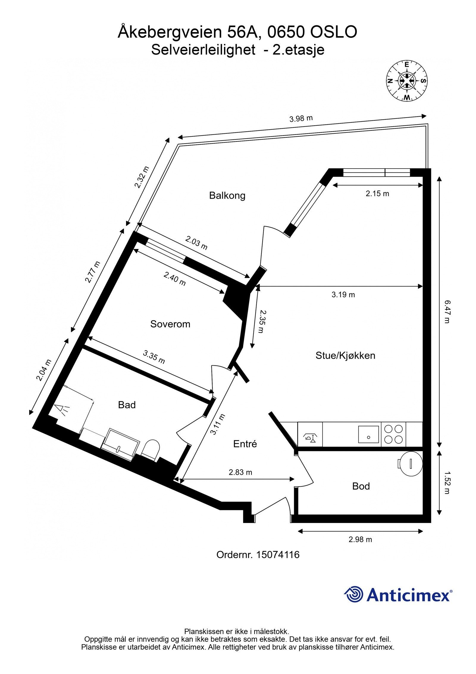 Plantegning med mål. Galleribilde
