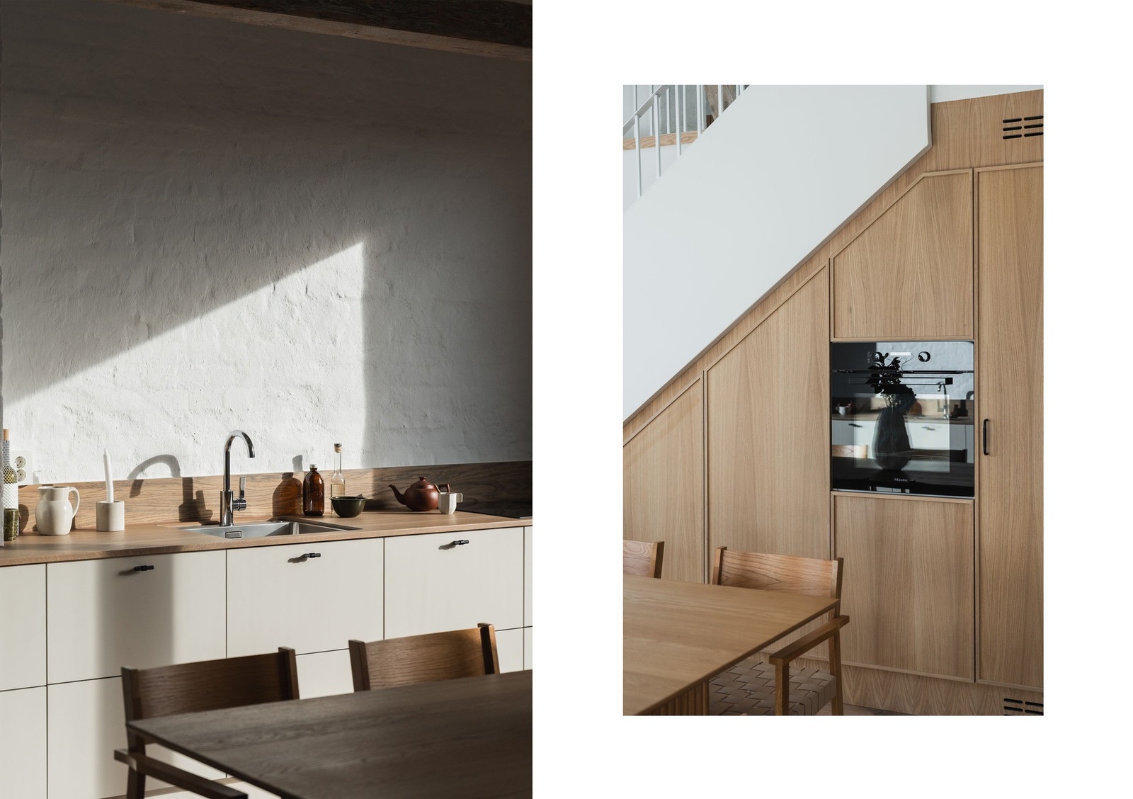 Smakfullt og spesialtilpasset kjøkken i tidløs beige-farge og eikefronter. Galleribilde