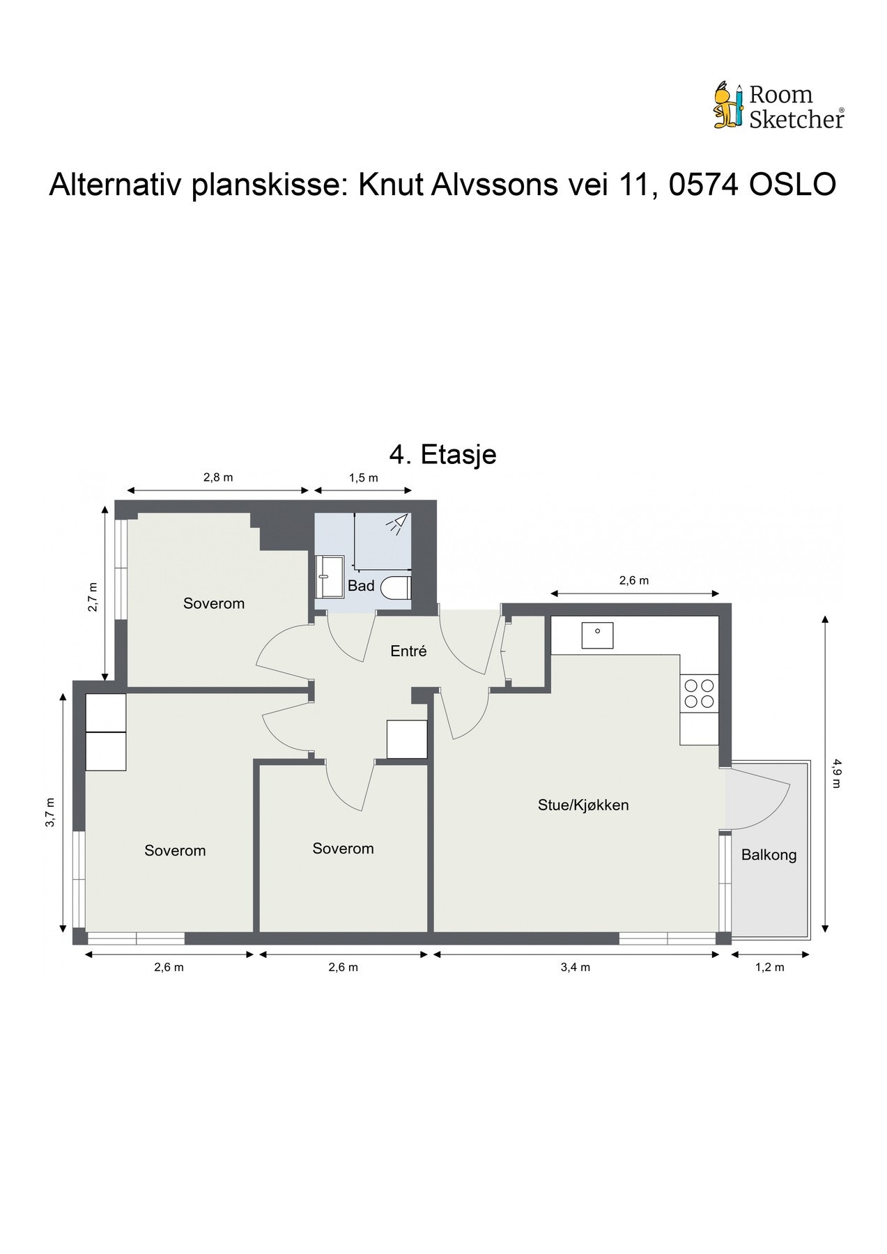 Alternativ plantegning for fullverdig 3-roms. Galleribilde