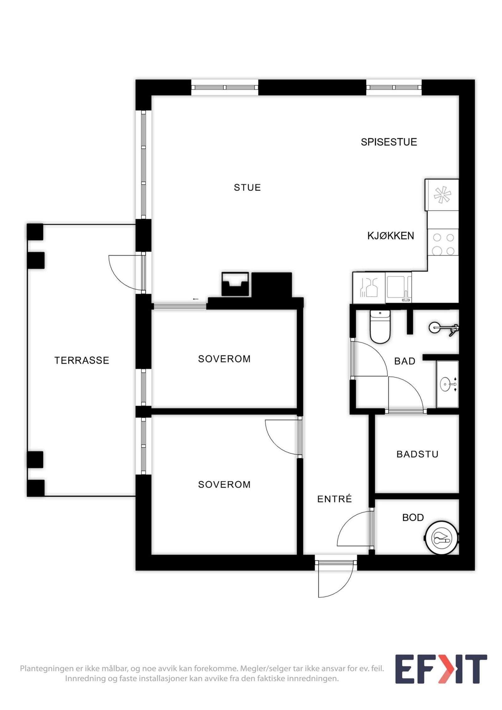 Praktisk planløsning for enkelt "hyttehold". Galleribilde