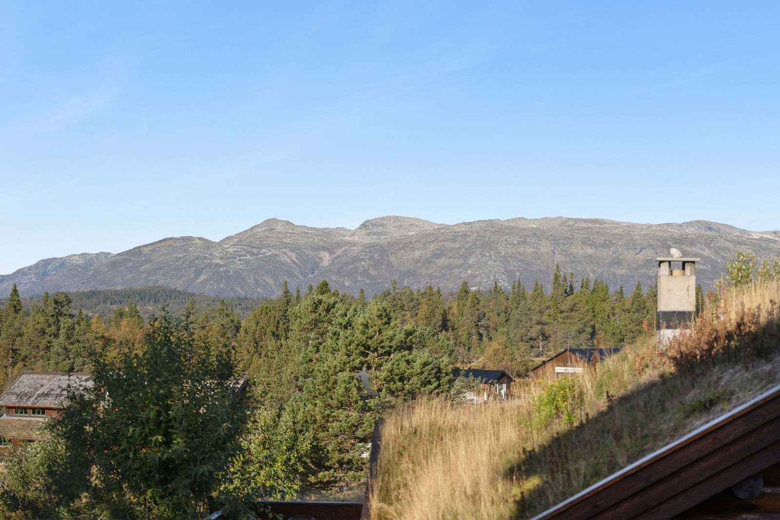 Nydelig utsikt mot Raulandsfjell fra uteplassen. Galleribilde