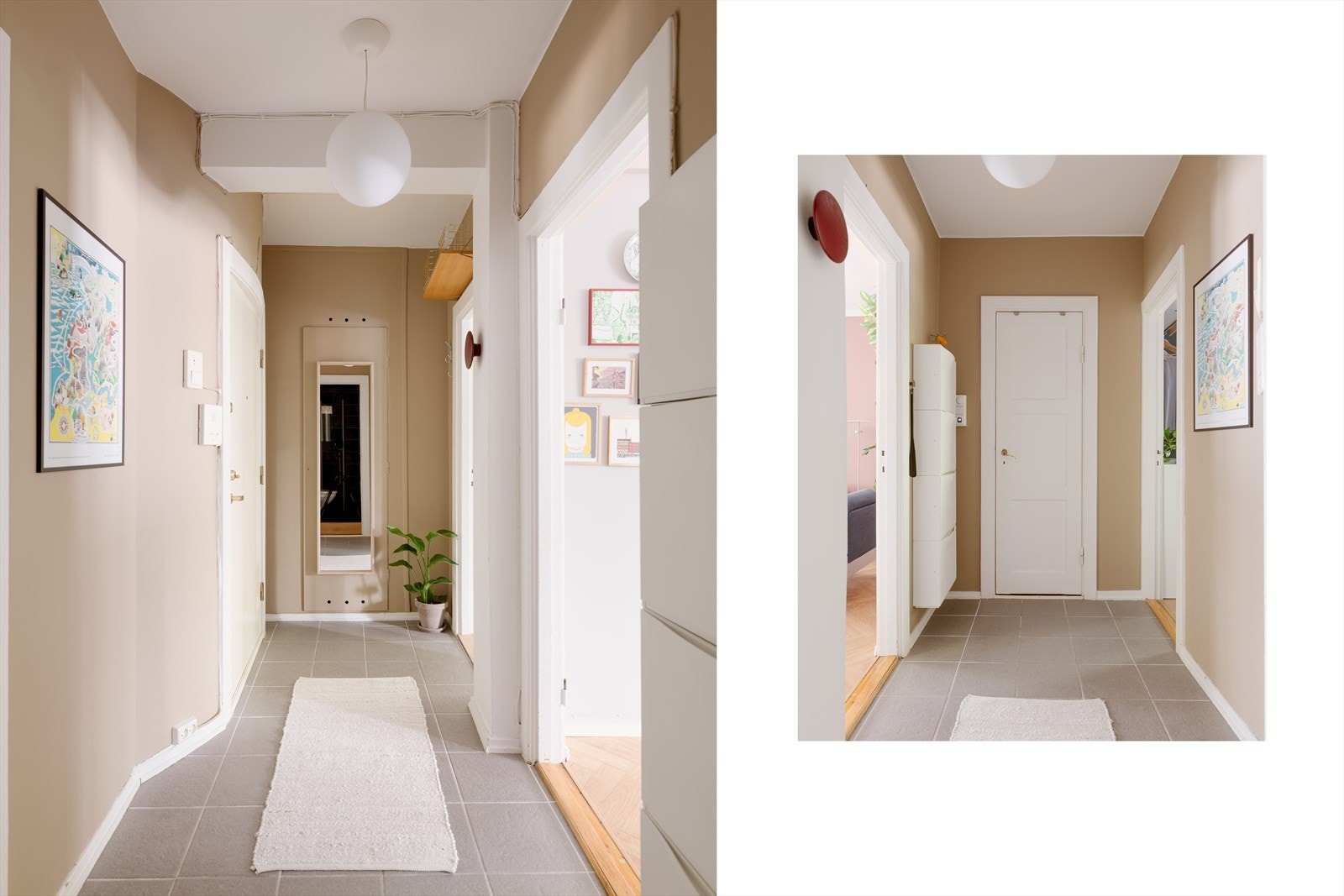 Boligen har en godt utnyttet entré med plass til oppbevaring av sko og yttertøy. I enden er det en praktisk innvendig bod. Galleribilde