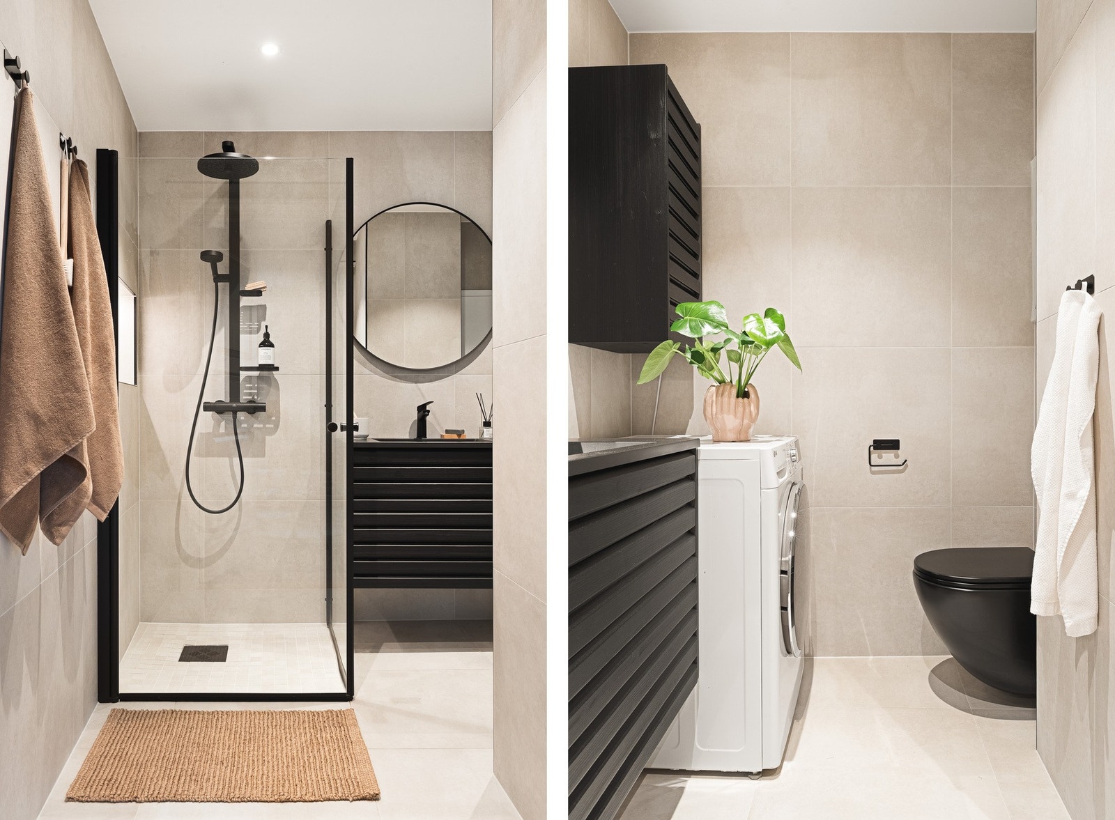 De sorte detaljene gir virkelig et moderne preg på badet! Badet har også opplegg for vaskemaskin. Galleribilde