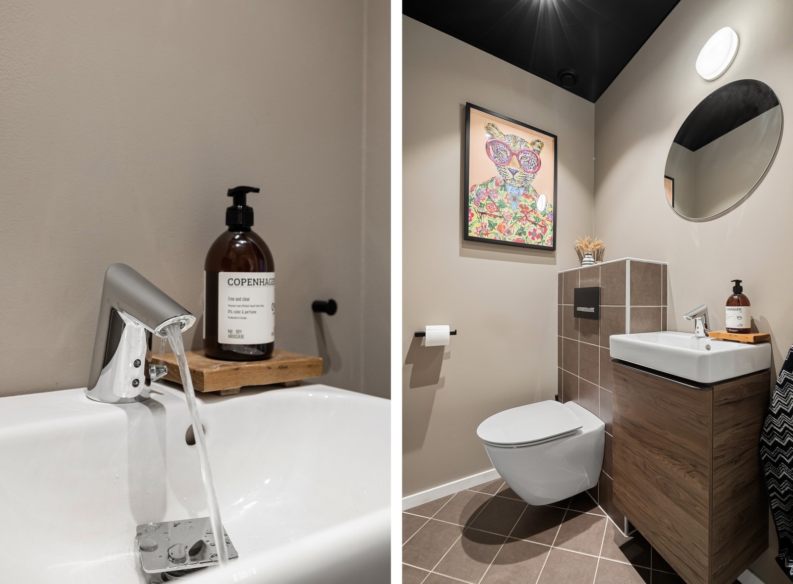 Fint toalettrom rett ved badet. Her er det vegghengt toalett og servant med innredning. Galleribilde
