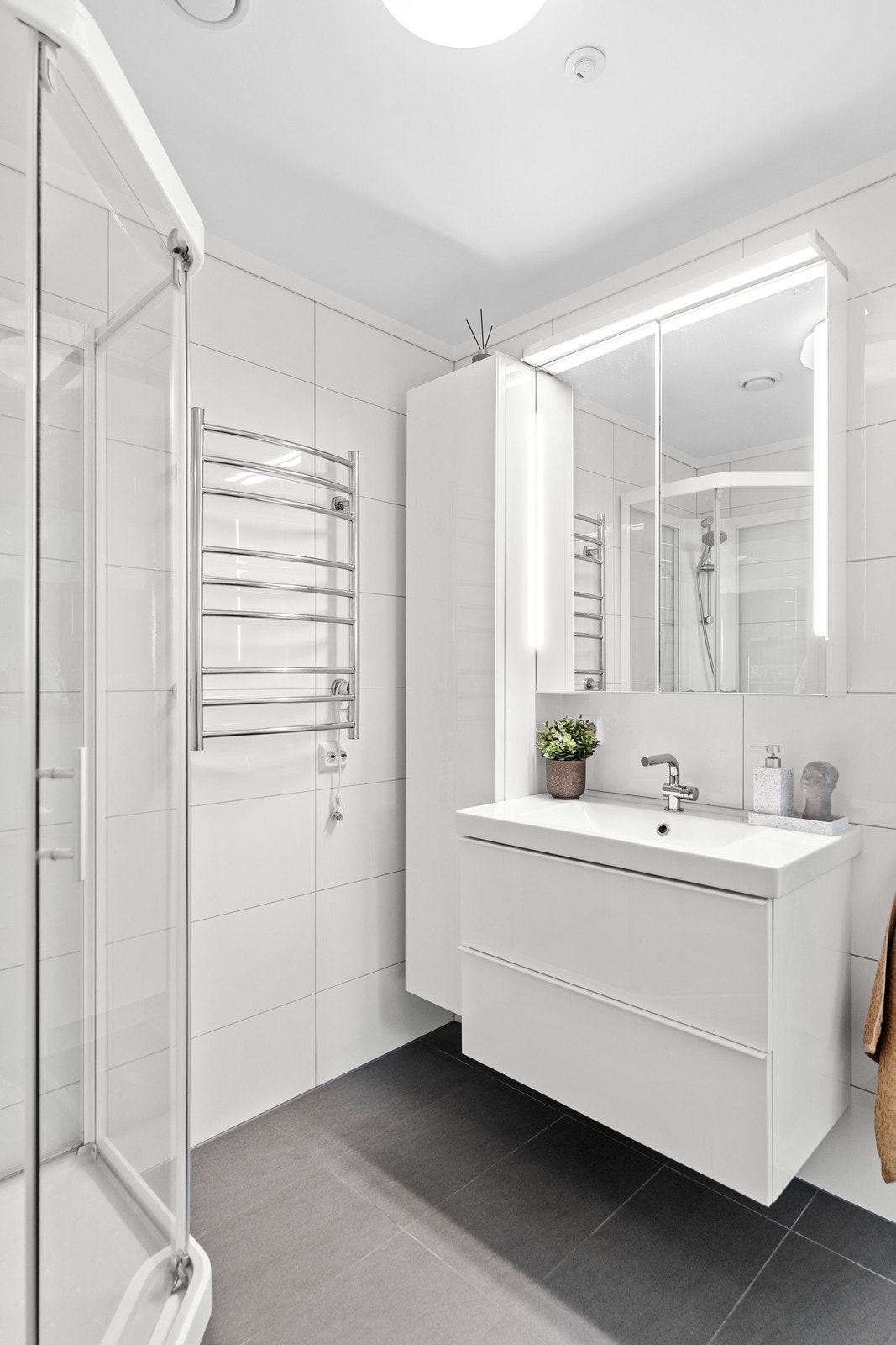 Praktisk speilskap og god med lagring i skap. Galleribilde