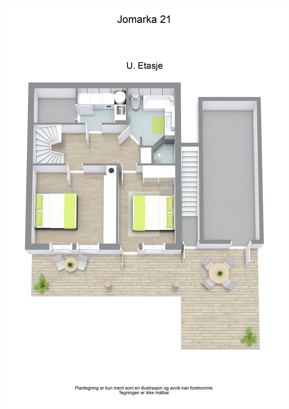 3 D plantegning underetasje Galleribilde