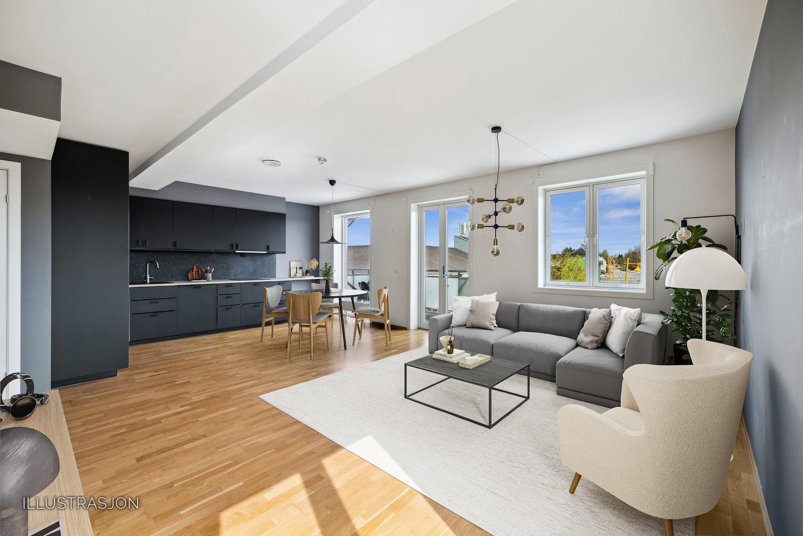 Innbydende og romslig stue-/kjøkkenløsning - Kjøkkeninnredning fra 2018 Galleribilde