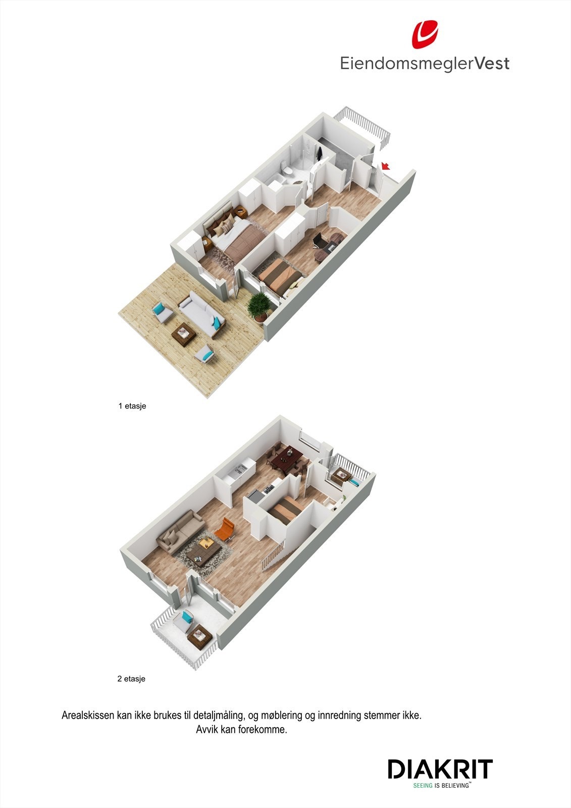 3D plantegning av rekkehuset Galleribilde
